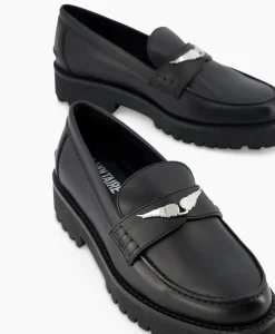 Instappers^Zadig & Voltaire Zadig & Voltaire Loafer Joecassin Semy-Shiny Calfskin Zwart