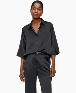 Blouses^Zenggi Blouse Sating Short Sleeve Zwart