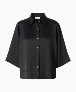Blouses^Zenggi Blouse Sating Short Sleeve Zwart