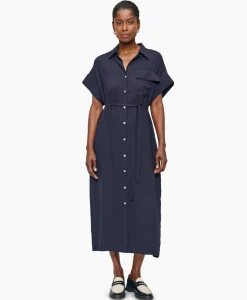 Jurken^Zenggi Maxi Jurk Fluid Shirt Donker Blauw