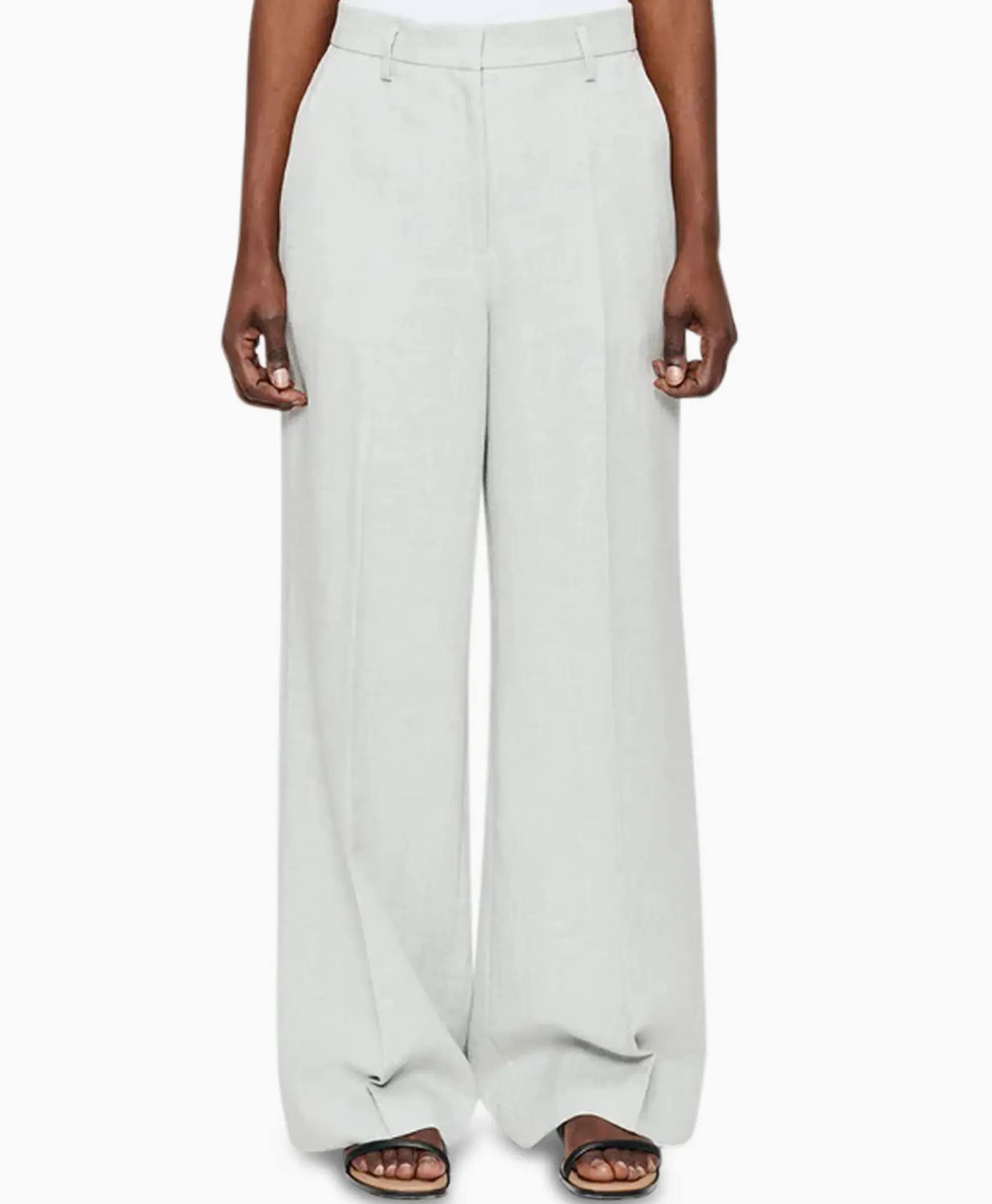 Broeken^Zenggi Pantalon Melange Linnen Wide Leg Grijs