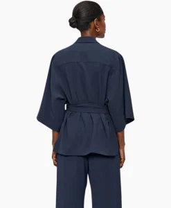 Vesten^Zenggi Vest Japanse Crepe Kimono Donker Blauw